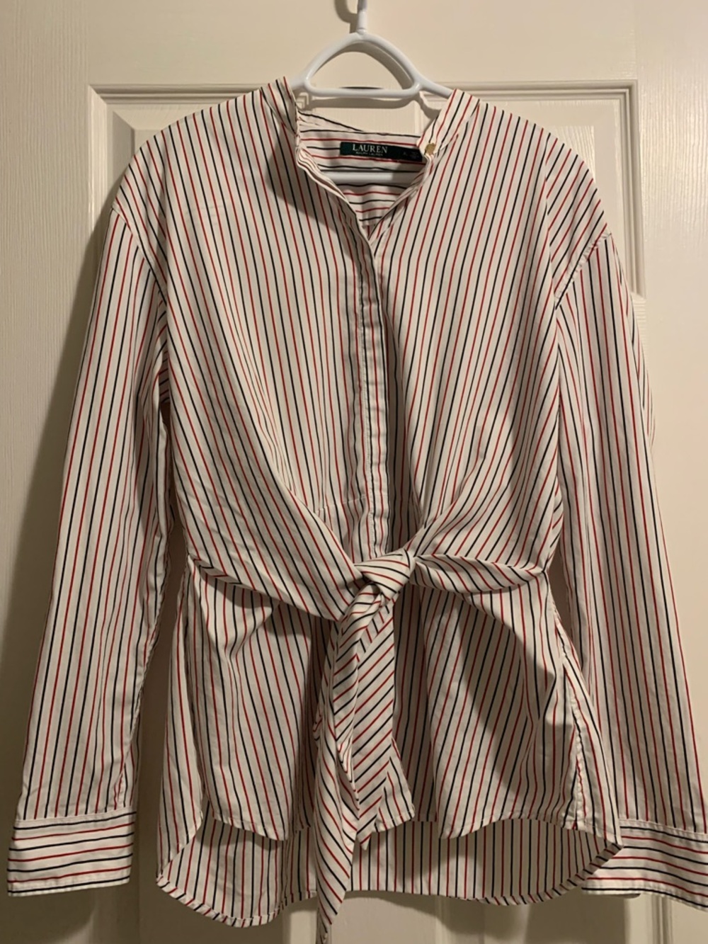 Ralph Lauren White Blouse with Red & Black Stripes